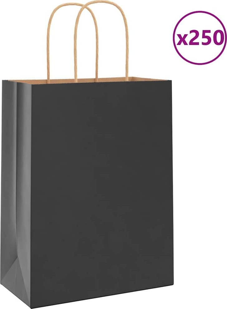 vidaXL Torby papierowe 250 szt. z uchwytami Czarne 21x11x28 cm