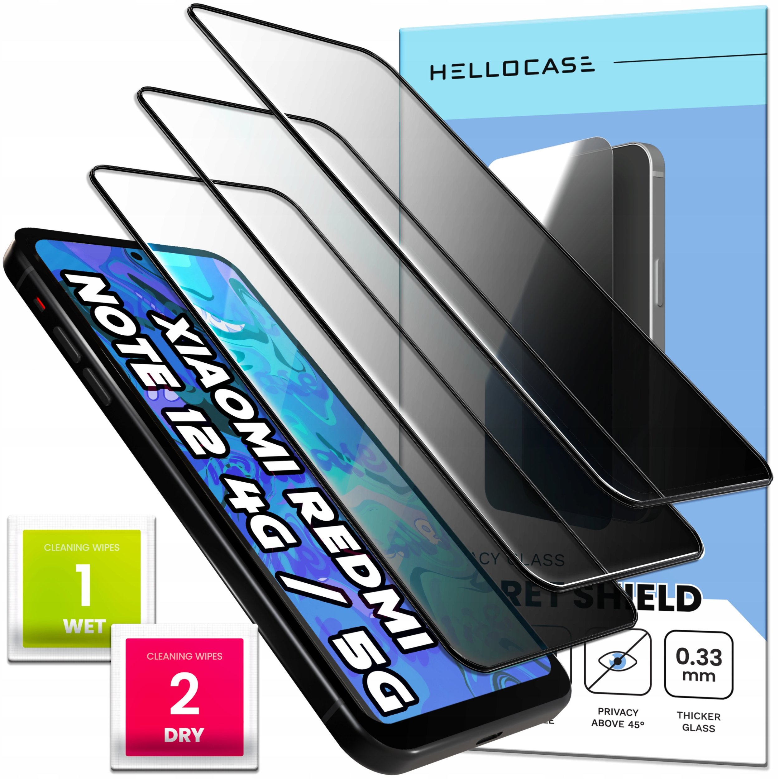 [3-pak] Szkło Hartowane Do Xiaomi Redmi Note 12 4G / 5G Antyszpiegowskie