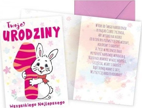 KUKARTKA Karnet B6 Urodziny 1 zajączek
