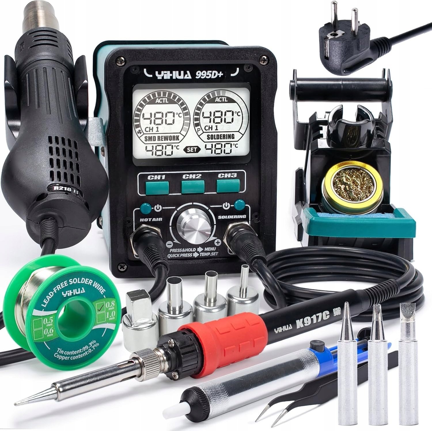 Zestaw YIHUA 995D+ EVO Stacja lutownicza na gorące powietrze 2w1 nowa
