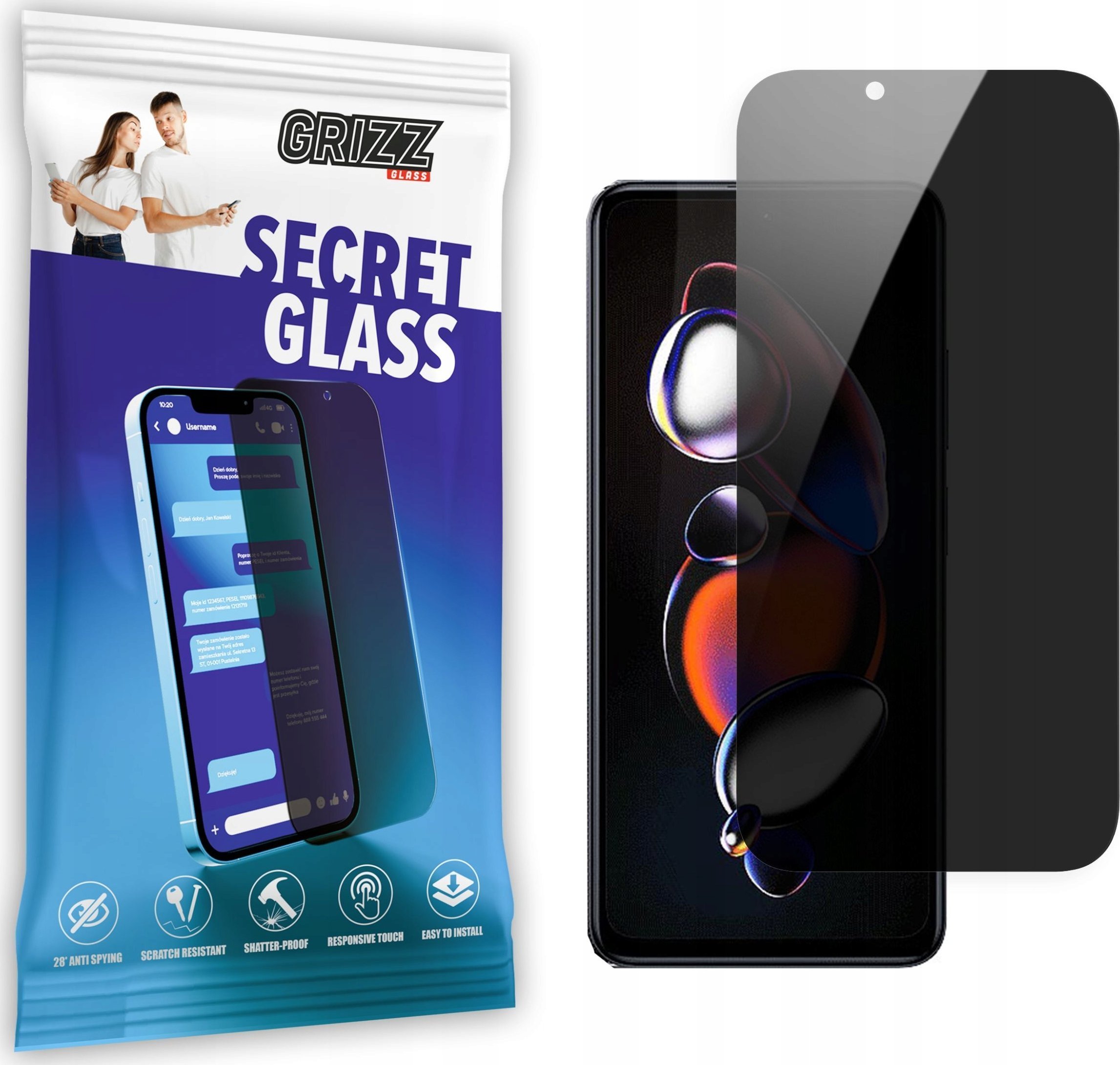GrizzGlass Szkło prywatyzujące GrizzGlass SecretGlass Xiaomi Redmi Note 12T Pro