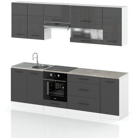 Meble Kuchenne Nowoczesne Modułowe Kuchnia Marocco 2.6m Szary Połysk Szary