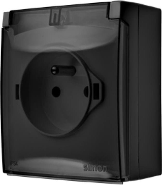 Kontakt-Simon Simon Aquaclick Gniazdo IP44, pojedyncze z uziem., szybkozłącza, klapka transparentna czarny ACGZ1C/49A