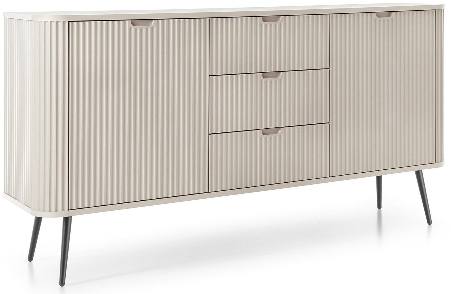 Komoda Porto168cm Cashmere Dwudrzwiowa z Trzema Szufladami i czarnymi nogami