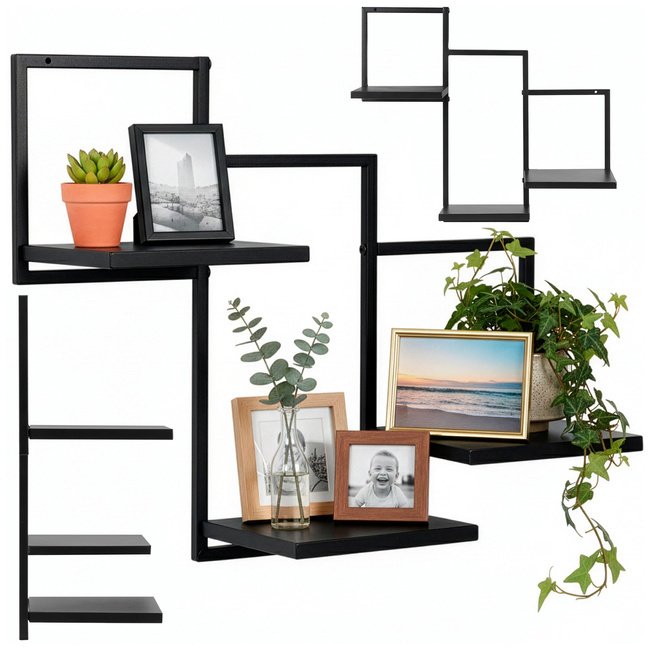 Springos Półka ścienna triple 57,5x21x50 cm hanging black