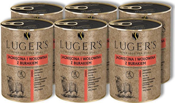 Karma mokra dla psa Lugers jagnięcina i wołowina z burakiem zestaw 6 x 400 g