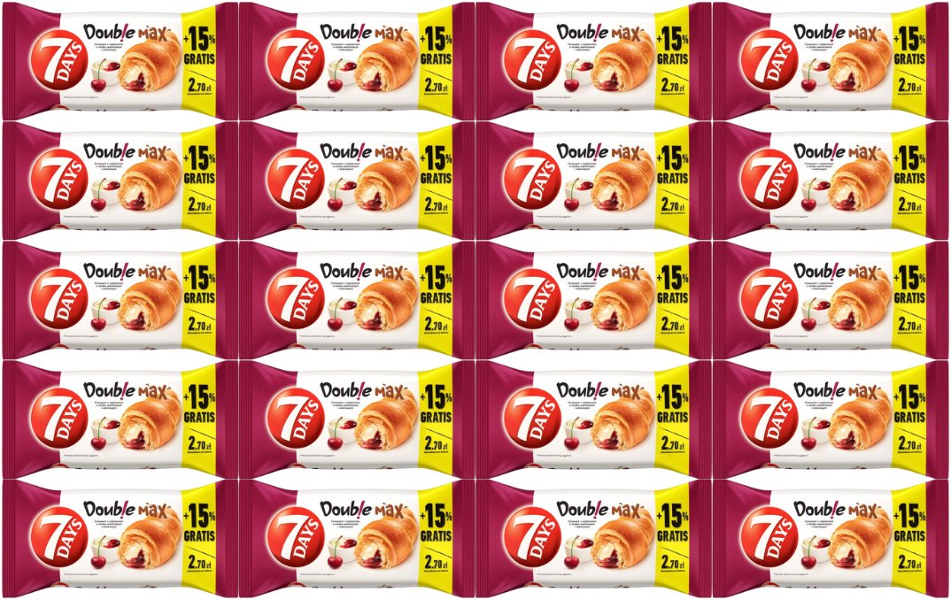 7 Days Doub!e Super Max Rogalik z nadzieniem o smaku waniliowym i wiśniowym 110 g x 20 sztuk