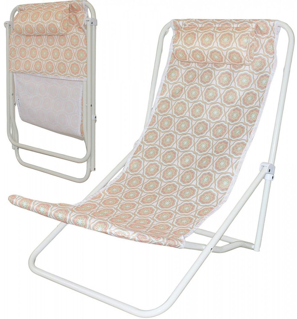 LEŻAK SKŁADANY PLAŻOWY Z ZAGŁÓWKIEM POMARAŃCZOWY