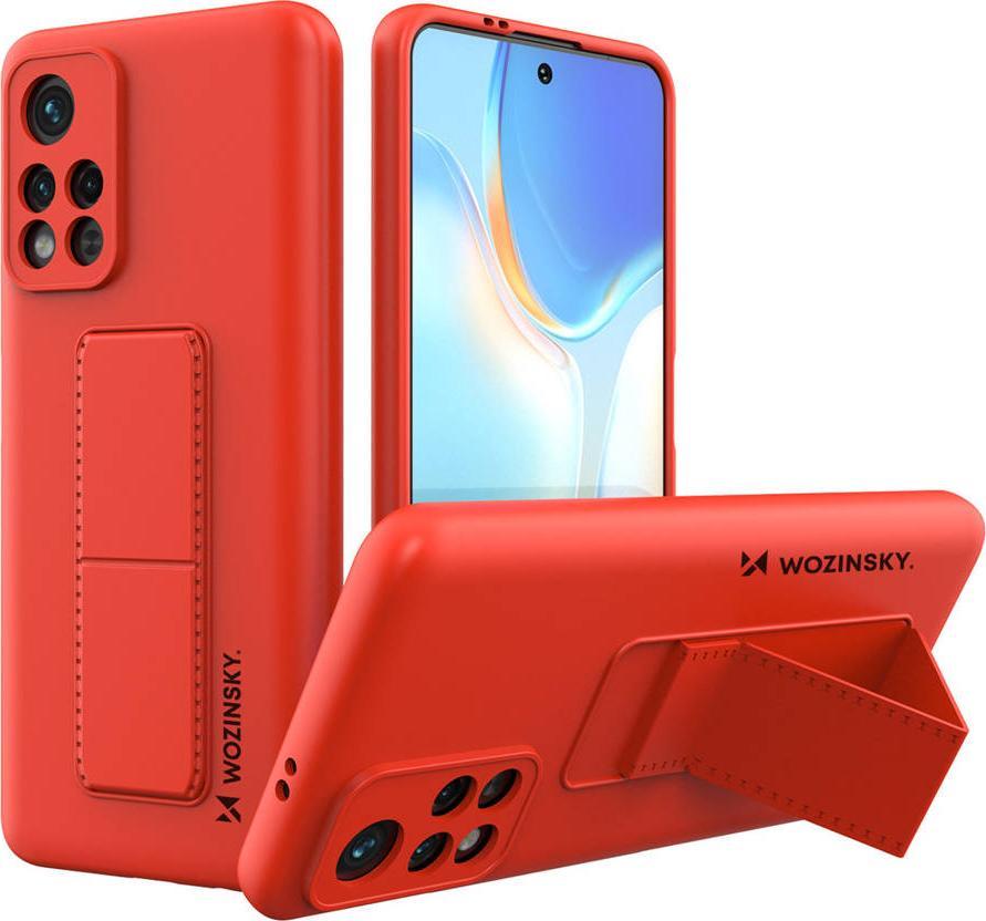 Wozinsky Kickstand Case elastyczne silikonowe etui z podstawką Xiaomi Poco M4 Pro 5G czerwony