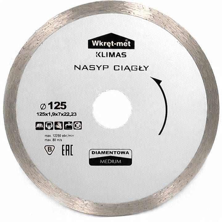 TARCZA DIAMENTOWA DO CIĘCIA NA NA MOKRO Z NASYPEM CIĄGŁYM TDP-125M 125 mm WKRĘT-MET KLIMAS