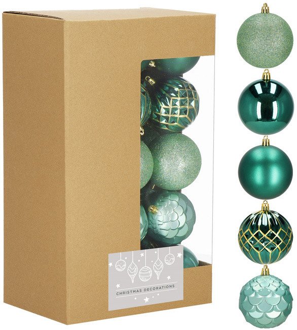 Bombki choinkowe 8 cm 30 szt. zestaw ozdoby świąteczne matowe brokatowe błyszczące zielone UNIWERSALNY