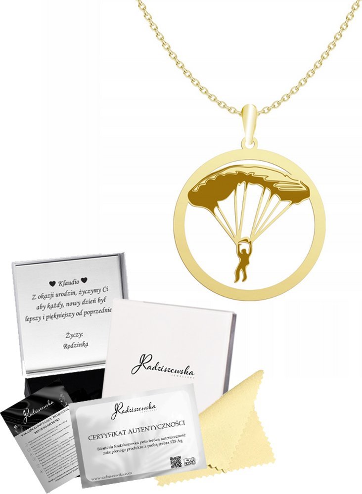 Radziszewska Jewellery Naszyjnik Złoty Spadochroniarz Prezent Łańcuszek 925 GRAWER DEDYKACJA GRATI