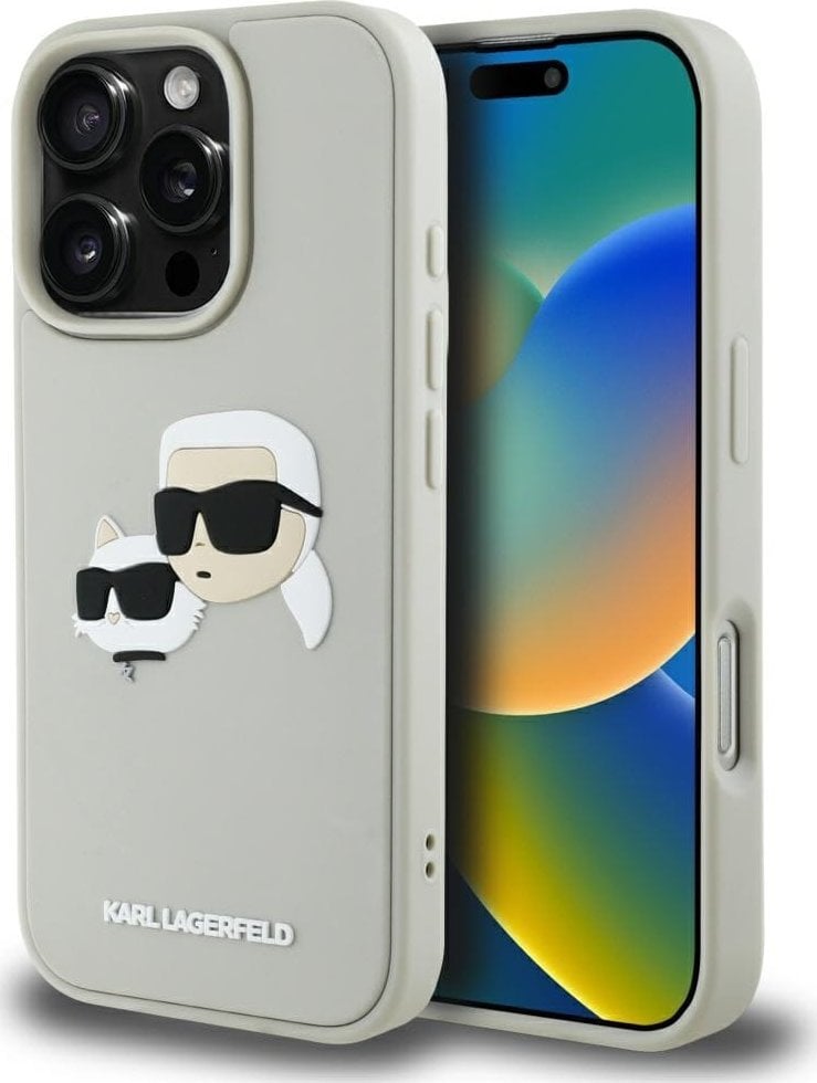 Etui Karl Lagerfeld HC 3D Rubber Double Heads do iPhone 16 Pro beżowy