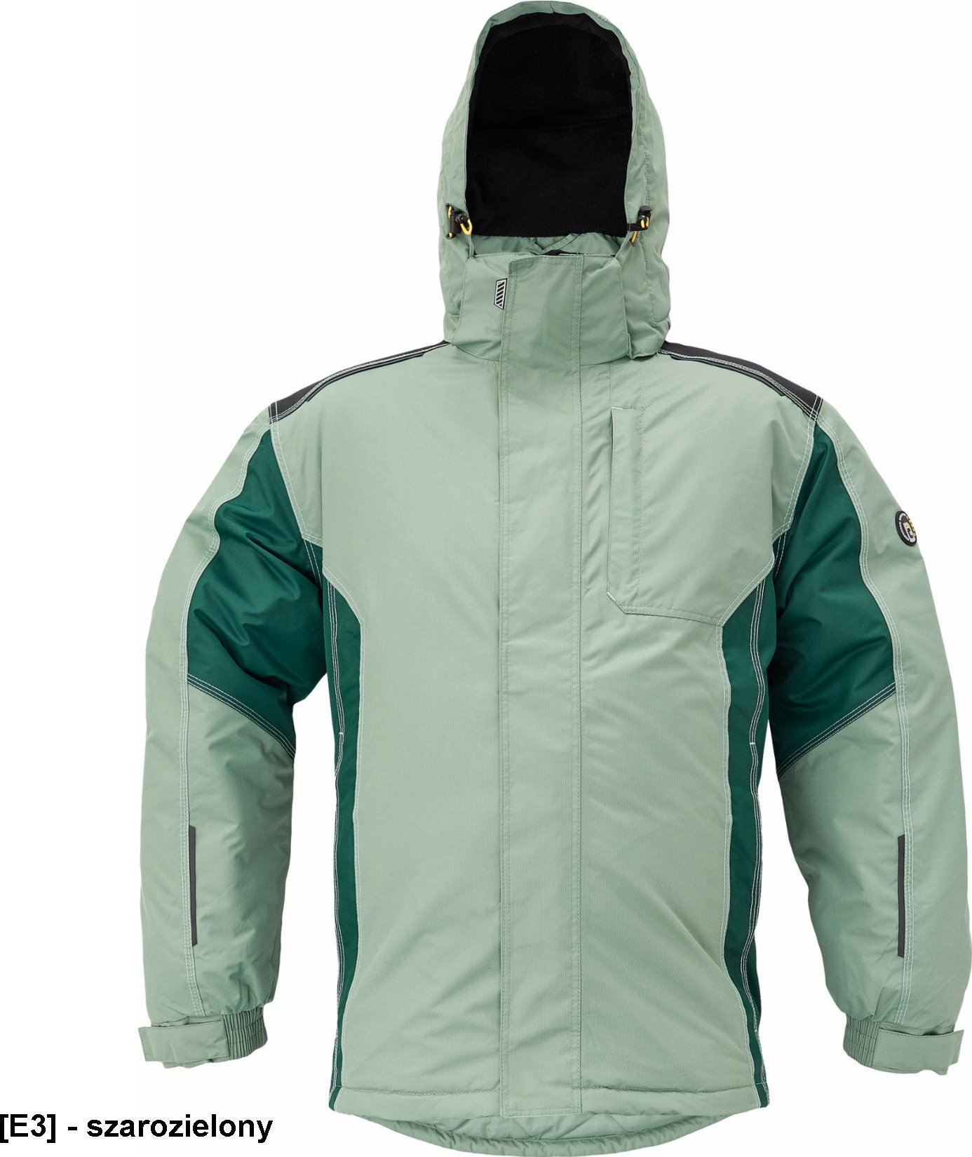 CERVA DAYBORO parka - męska kurtka zimowa, odpinany kaptur, polar kołnierz i w kapturze, odblaskowe elementy, 100% poliester - szarozielony 4XL