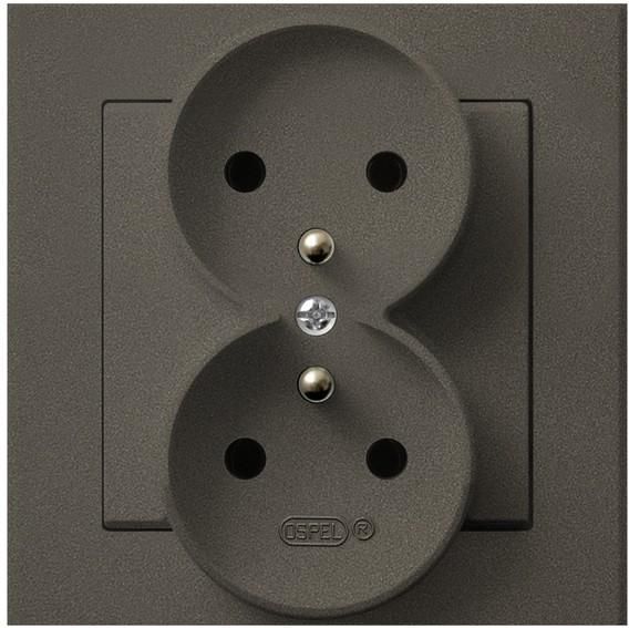 Ospel Gniazdo Sonata podwójne z uziemieniem czekoladowy metalik (GP-2RZ/40)