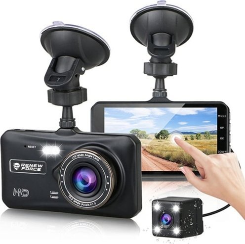 Wideorejestrator Dexxer WIDEOREJESTRATOR Z KAMERĄ PRZEDNIĄ I TYLNĄ KAMERA COFANIA FULL HD + KARTA SD 32 GB