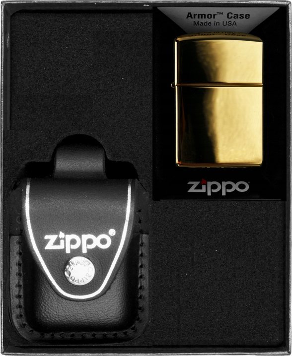 Zestaw ZIPPO Zapalniczka HIGH POLISHED BRASS ARMOR HEAVY Prezentowy No3