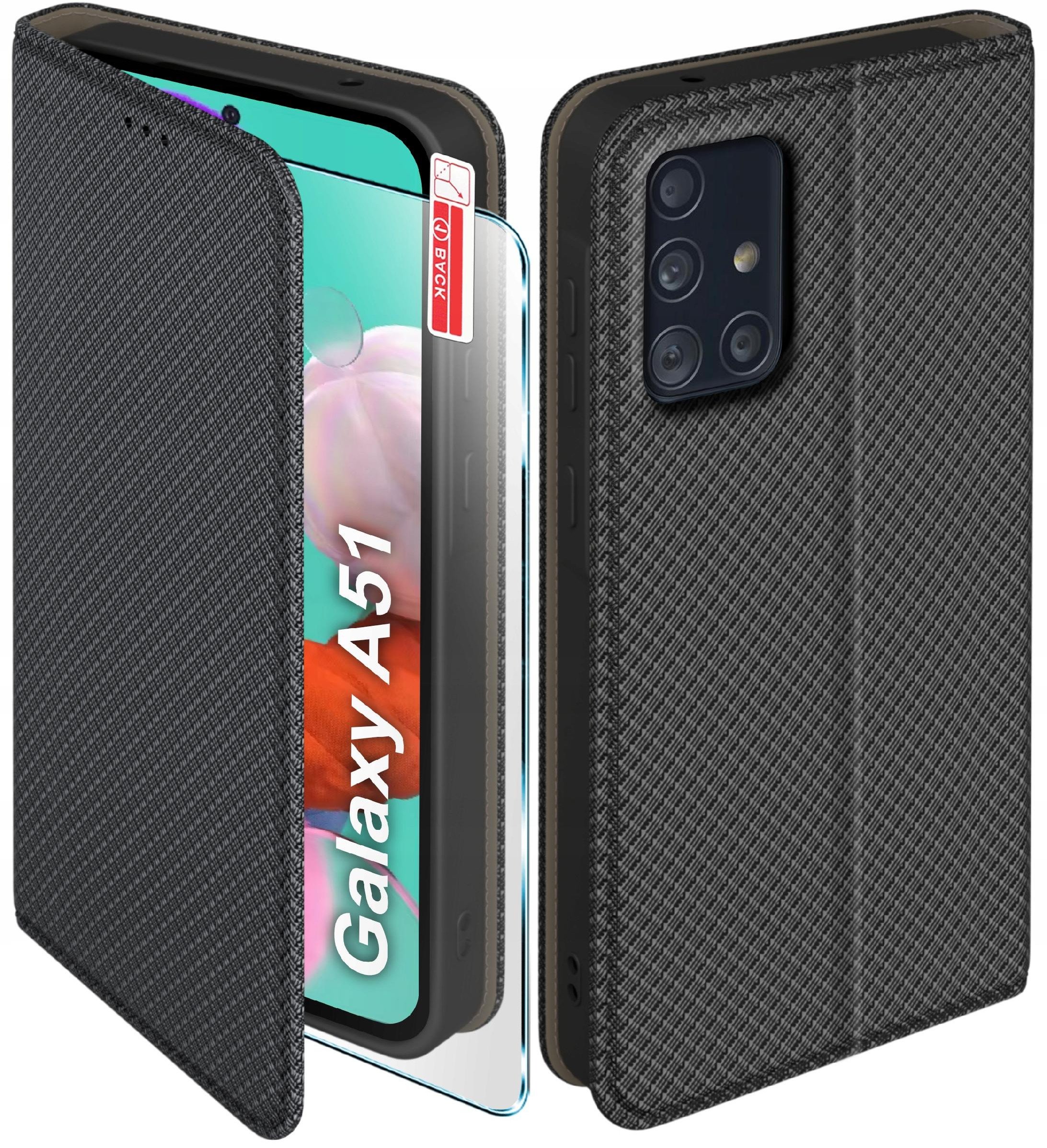 Etui z klapką do Samsung A51 Zamykane Czarne Futerał + Szkło 9H