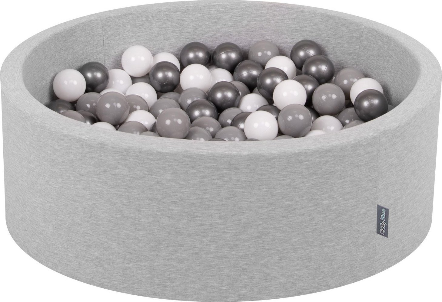 KiddyMoon KiddyMoon Suchy basen okrągły z piłeczkami 7cm jasnoszary: biały-szary-srebrny 90x30cm/300piłek Zabawka basen piankowy