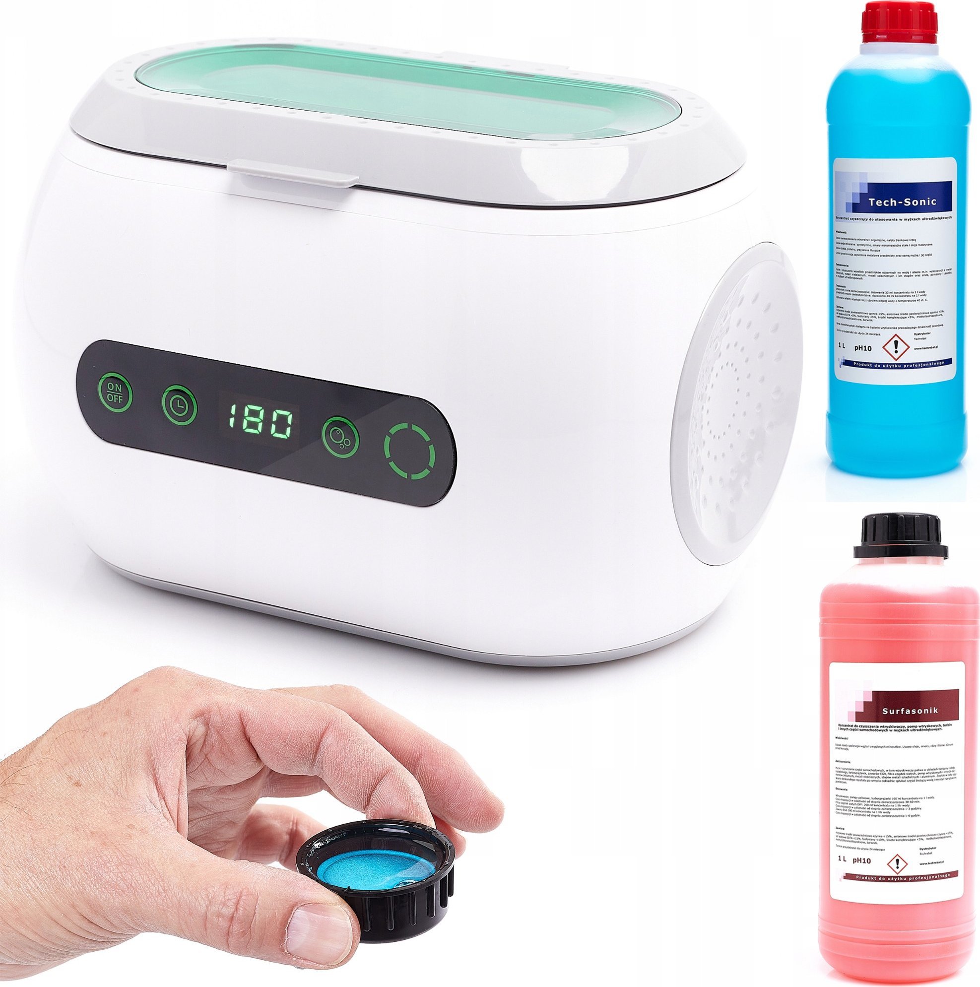 Myjka Ultradźwiękowa 600ml 0,6L 35W Zestaw Koncentratów 2L do Mycia Części