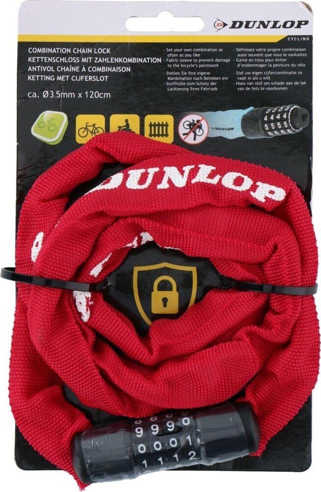Dunlop ZAPIĘCIE ROWEROWE DUNLOP ŁAŃCUCH NA SZYFR DŁ.120CM - CZERWONY