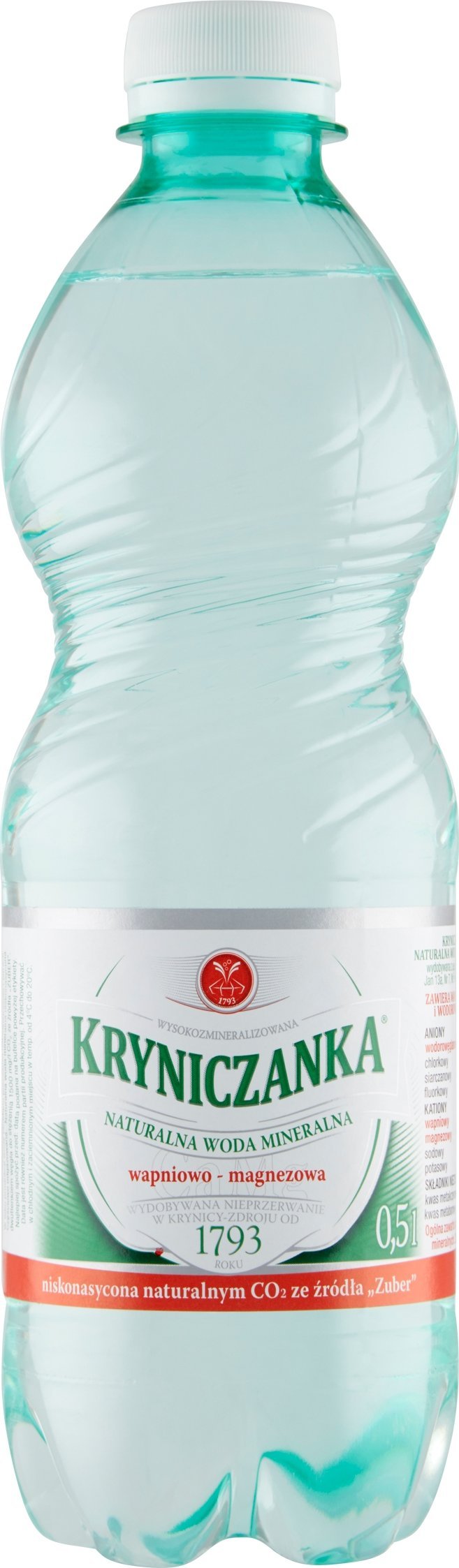 Woda Kryniczanka Naturalna woda mineralna wysokozmineralizowana niskonasycona 0,5 l