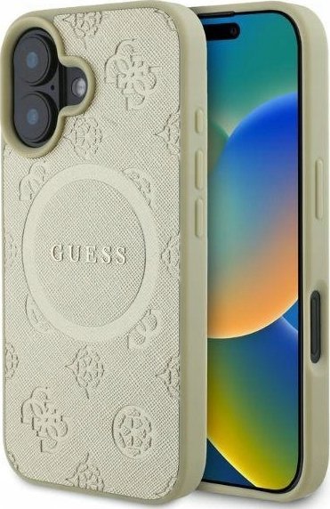 Guess GUHMP16SPSAPSMED iPhone 16 6.1" gold/gold hardcase Saffiano Peony Classic Logo MagSafe