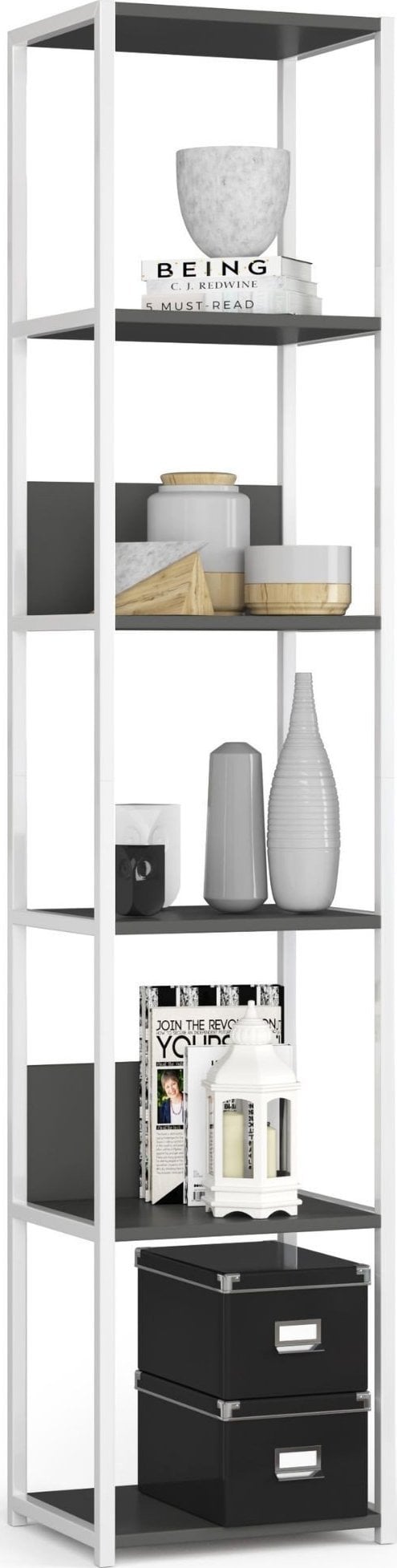 Fabryka Mebli Akord Regał loftowy metalowy 40 cm - biały-szary - 6 półek