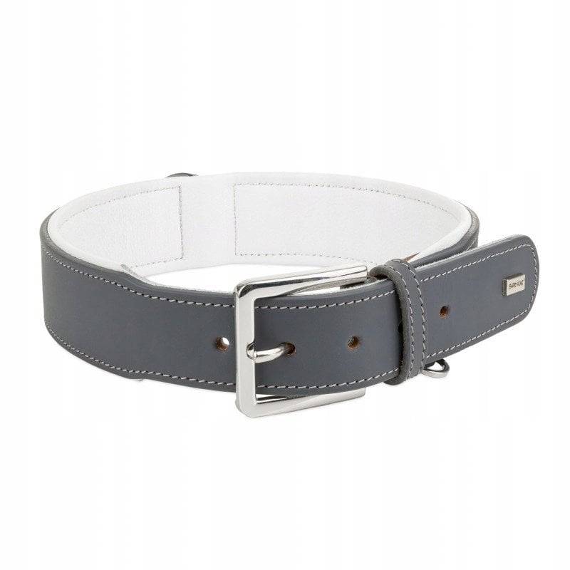 Obroża skórzana, S: 33-40 cm/29 mm, szara/biała