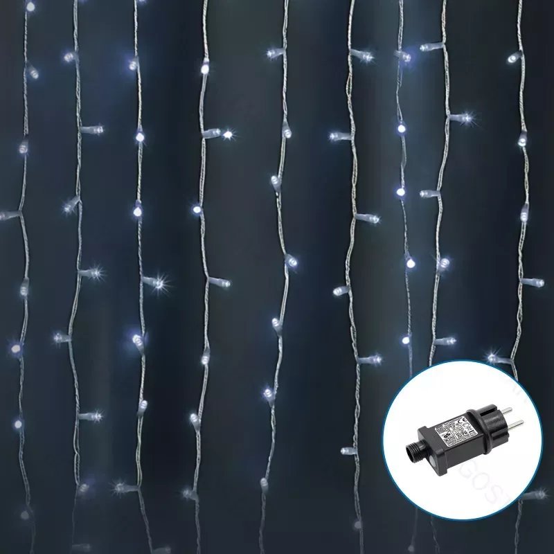 Lampki choinkowe Aigostar Kurtyna 100 LED 1x1m biała zimna niskonapięciowa IP44 z zasilaczem Kurtyna 100 LED 1x1m biała zimna niskonapięciowa IP44 z