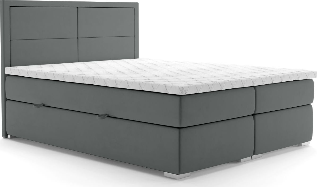 LAVERTO Łóżko kontynentalne DENNERY 180x200 szare velvet z pojemnikiem