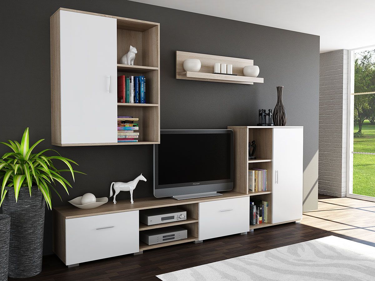 Elior Meblościanka Pixelo 7X - biała + dąb sonoma