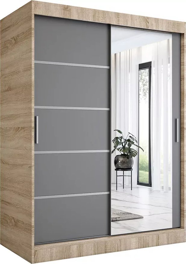 Elior Szafa przesuwna 150 cm dąb sonoma + antracyt - Lorenza 4X