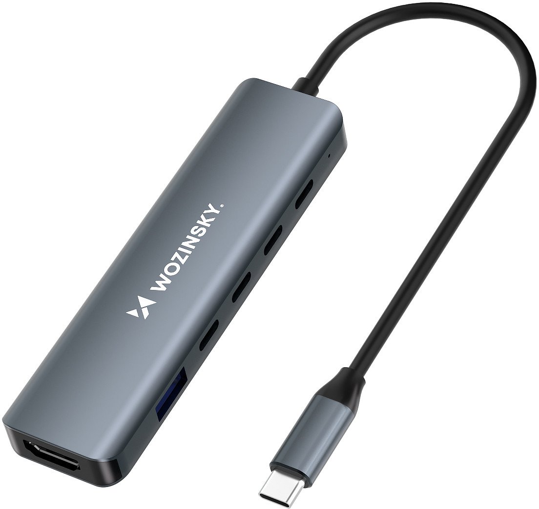 6w1 Hub rozdzielacz USB-A USB-C DisplayPort HDMI - szary 6w1 Hub rozdzielacz USB-A USB-C DisplayPort HDMI - szary