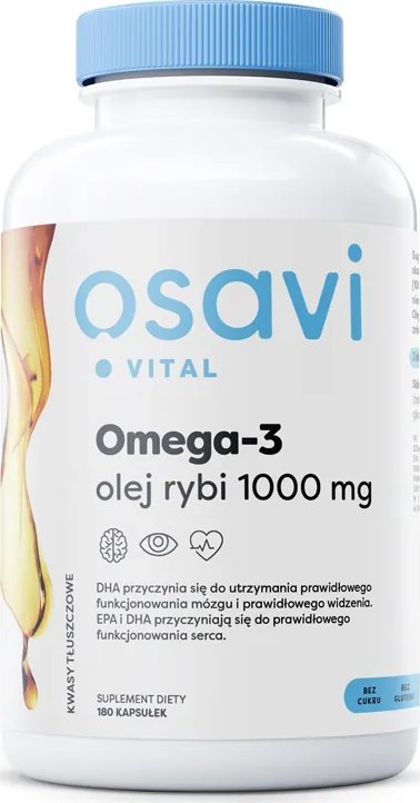 Osavi Osavi - Omega-3 Olej Rybi, 1000mg, Naturalny Smak, 180 kapsułek miękkich