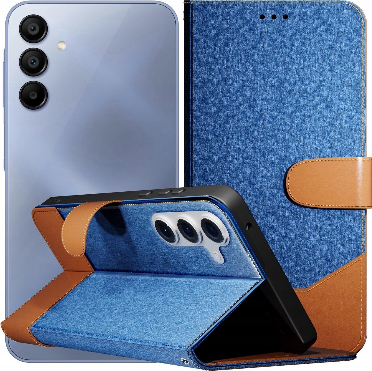 Hello Case Etui z Klapką Do Samsung Galaxy A15 4G / 5G (Jeans, Skórzane) Szkło 9H