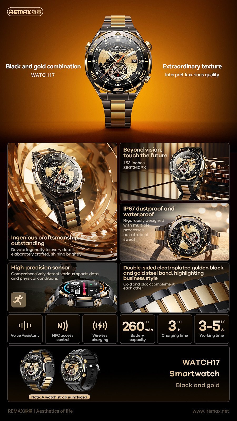 SMARTWATCH REMAX WATCH17 BLACK/GOLD
