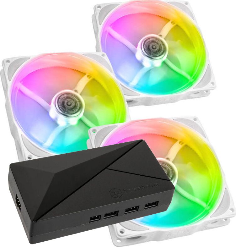 Wentylator Noiseblocker NB-eLoop X B12-P ARGB Biały 3-pack + Hub SilverStone CPL02-E