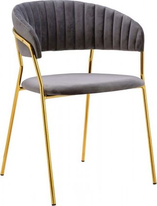 King Home Krzesło MARGO Ciemny Szary Welur Złota Podstawa