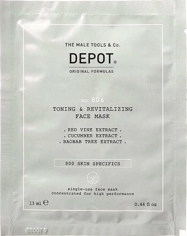 Milk Shake Set, Depot, 800 Skin Specifics No. 806, Hyaluronic Acid, Toning & Revitalizing, Sheet Mask, For Face, Day, 12 pcs, 13 ml For Men