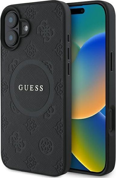 Guess GUHMP16SPSAPSMEK iPhone 16 6.1" czarny/black hardcase Saffiano Peony Classic Logo MagSafe