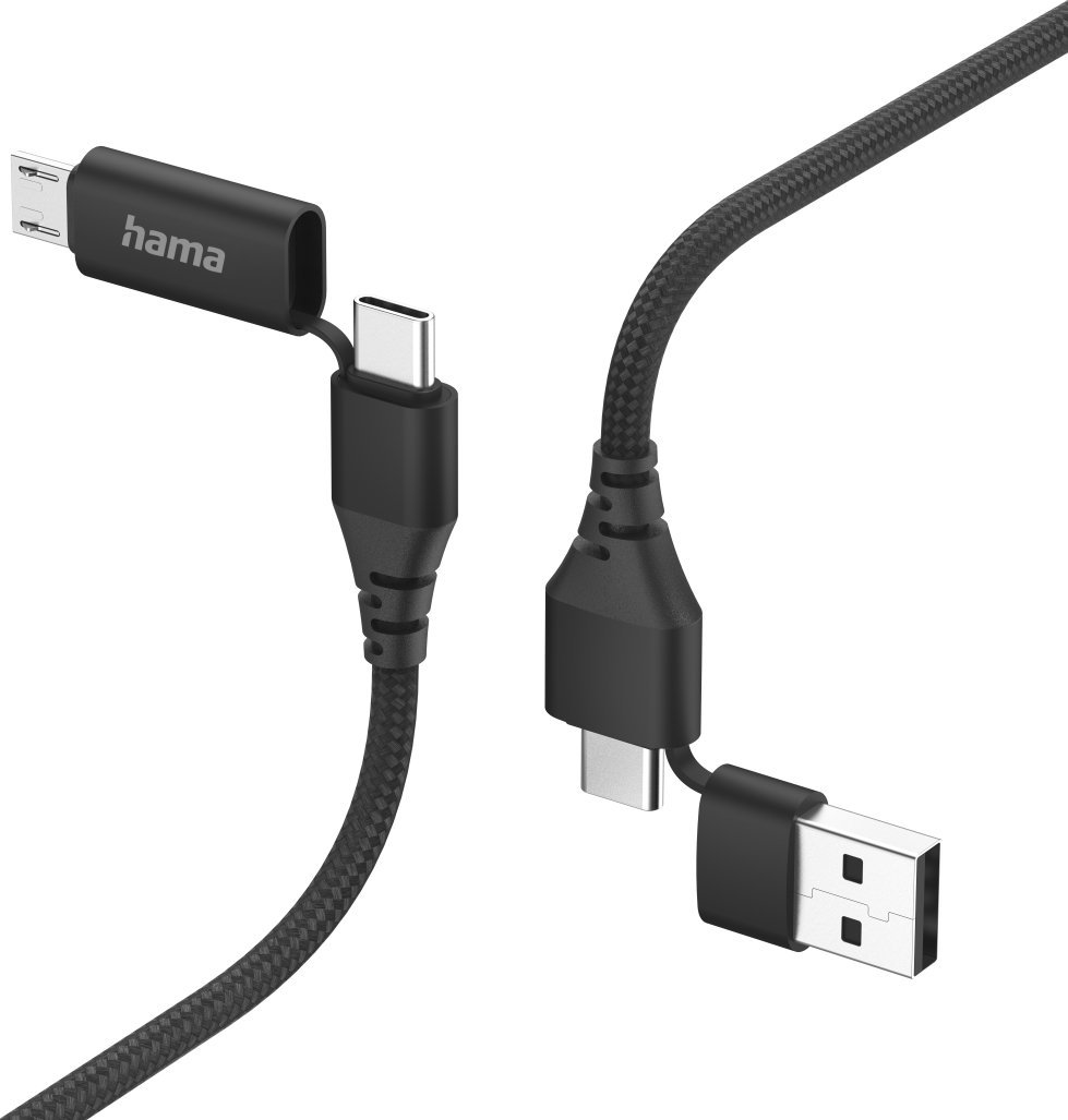 Kabel USB Hama USB-A - USB-C + micro-B + Lightning Czarny (002015370000)
