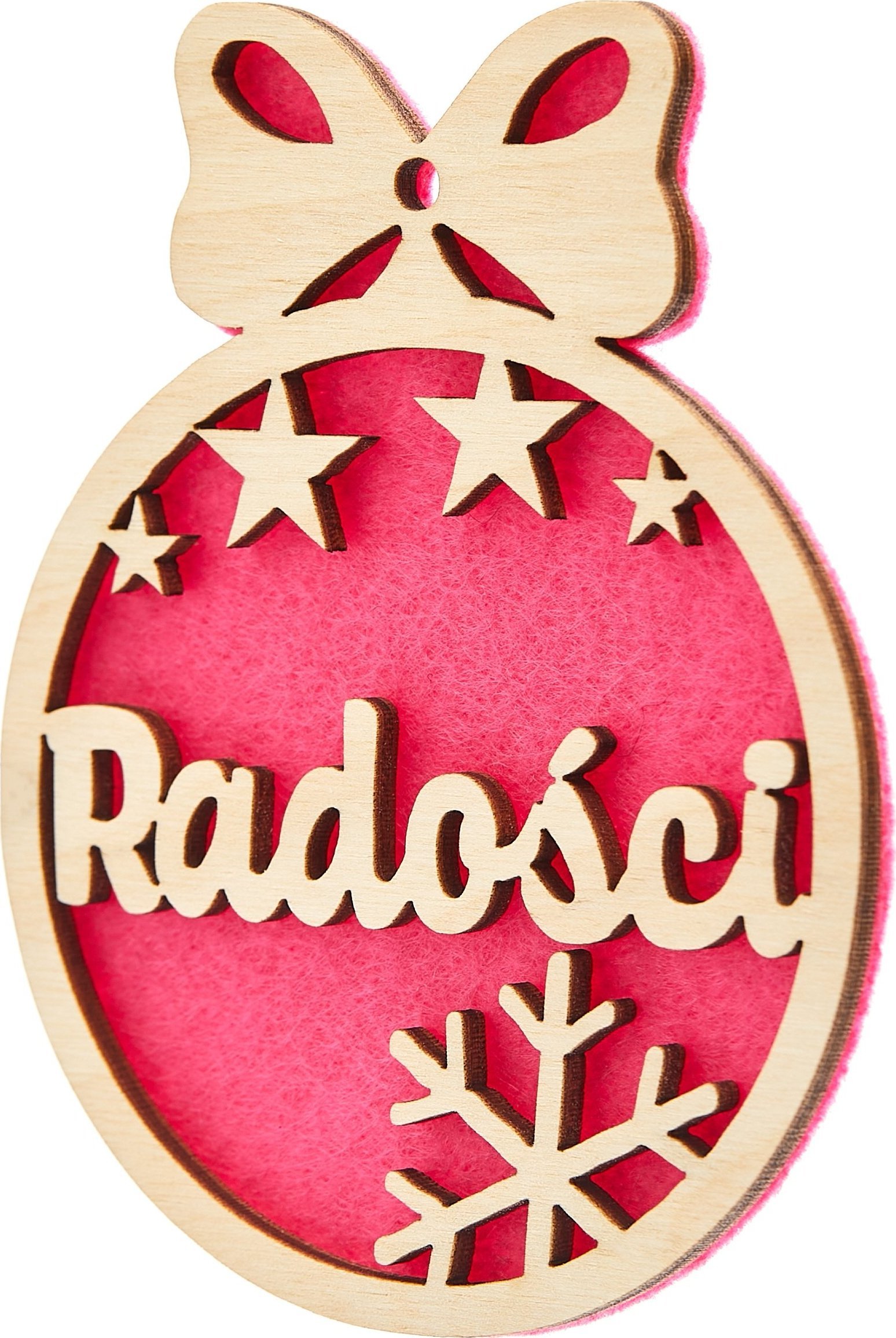 Techrebal BOMBKA Z ŻYCZENIAMI DREWNIANA NA CHOINKĘ RÓŻOWA