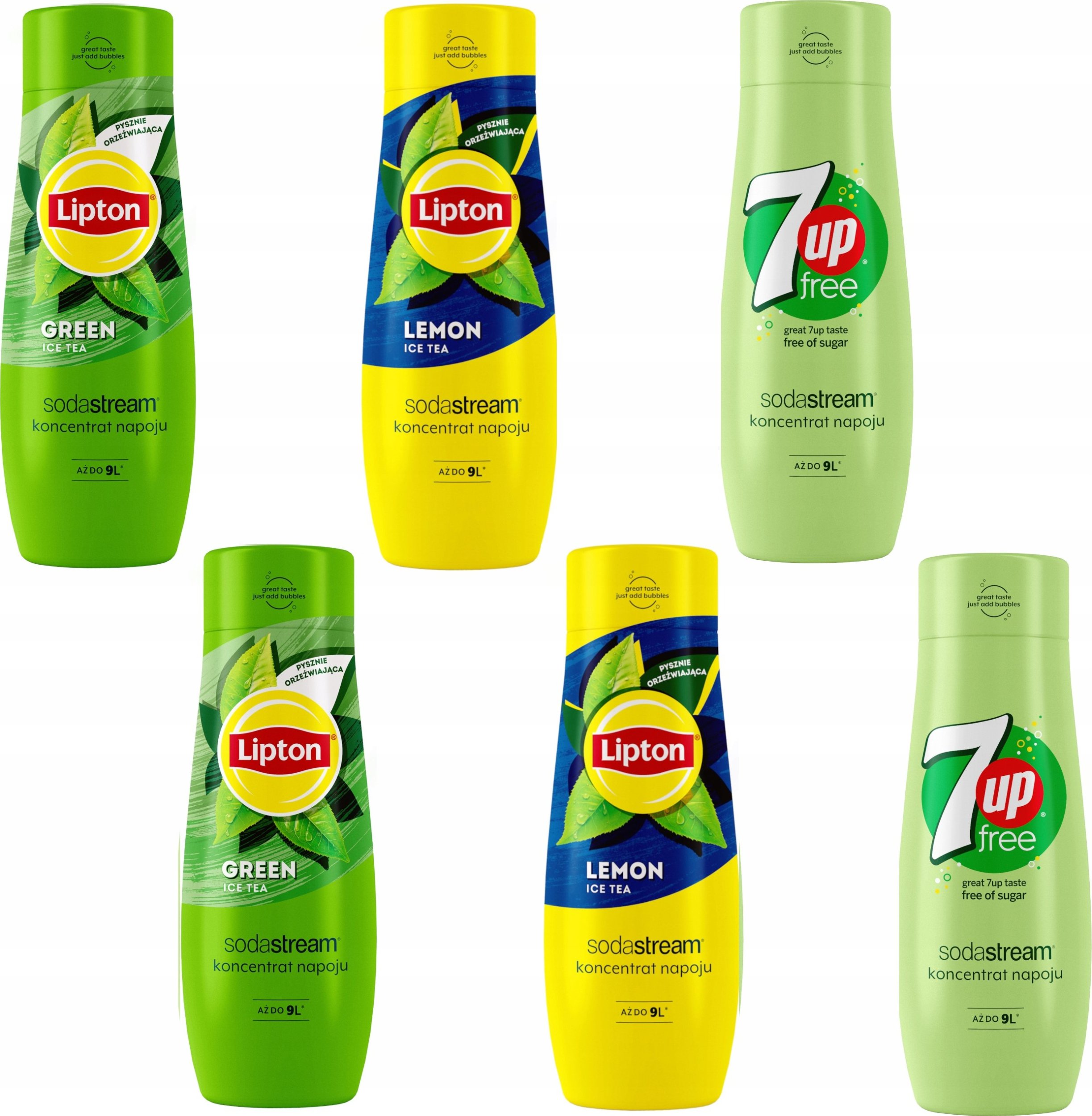 Zestaw 6 koncentratów SodaStream 2x (7UpFree+Lipton Lemon+Green)