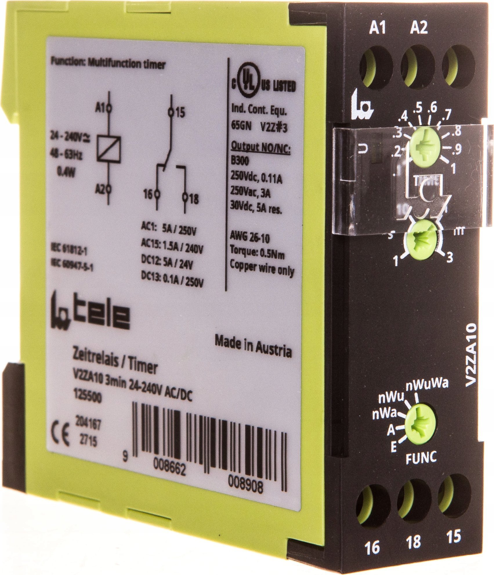 Relpol Przekaźnik czasowy 1P 5A 0,3sek-3min 24-240V AC/DC opóźnione wyłączenie V2ZA10 3MIN 24-240V AC/DC 2615224 - 2615224