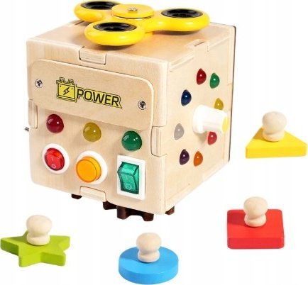 Drewniana Kostka Sensoryczna Led Montessori Z Włącznikami Światło Prezent