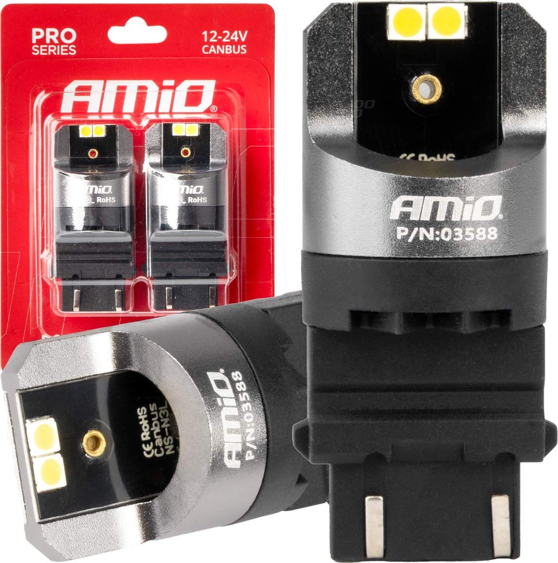 AMiO Żarówki led canbus pro series 3157 p27/7w 4x3030 smd white 12/24v amio-03588