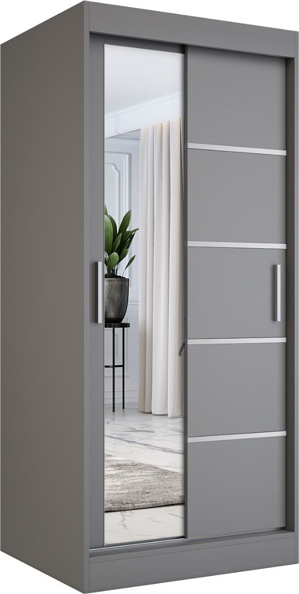 MKPOL Szafa przesuwna MODUO COMFORT 3 90 antracyt z lustrem