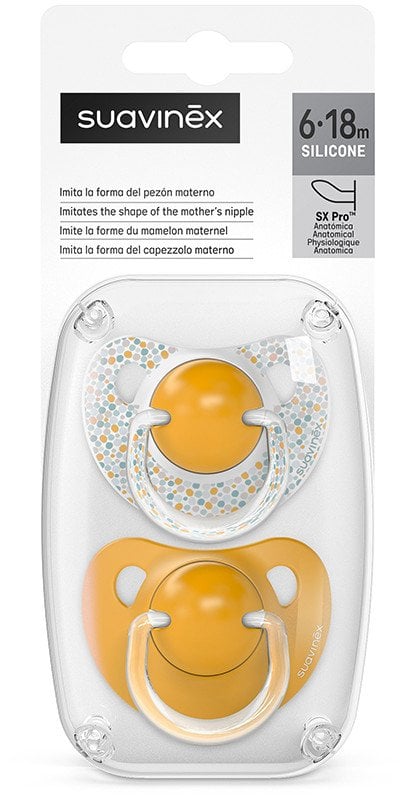 SUAVINEX - 308257-SMOCZEK ANATOMICZNY SILIKONOWY 2SZT/6-18M/ŻÓŁTY/DREAMS