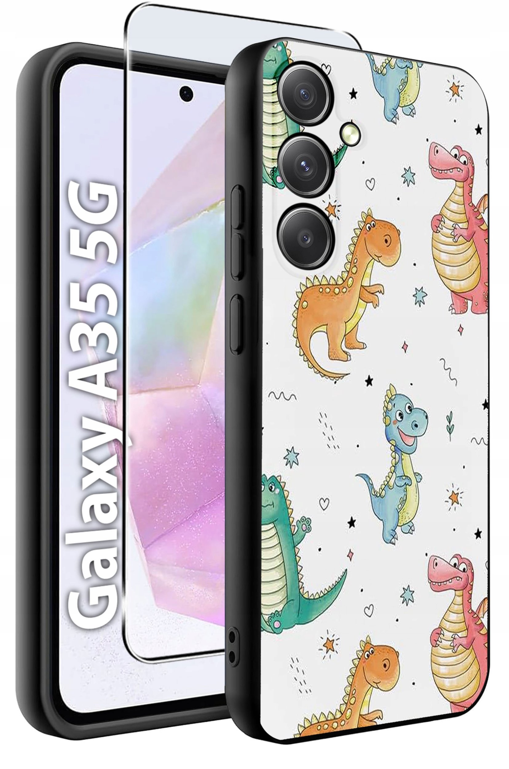 ETUI do Samsung A35 5G WZORY | SILIKONOWE MATT CASE + SZKŁO HARTOWANE 9H